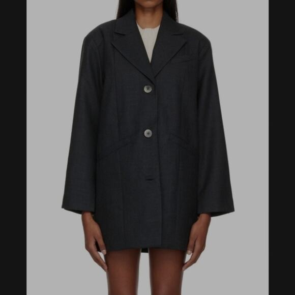 GANNI Oversized Gray Single Breasted Wool Blend Blazer Size Small - Picture 2 of 7